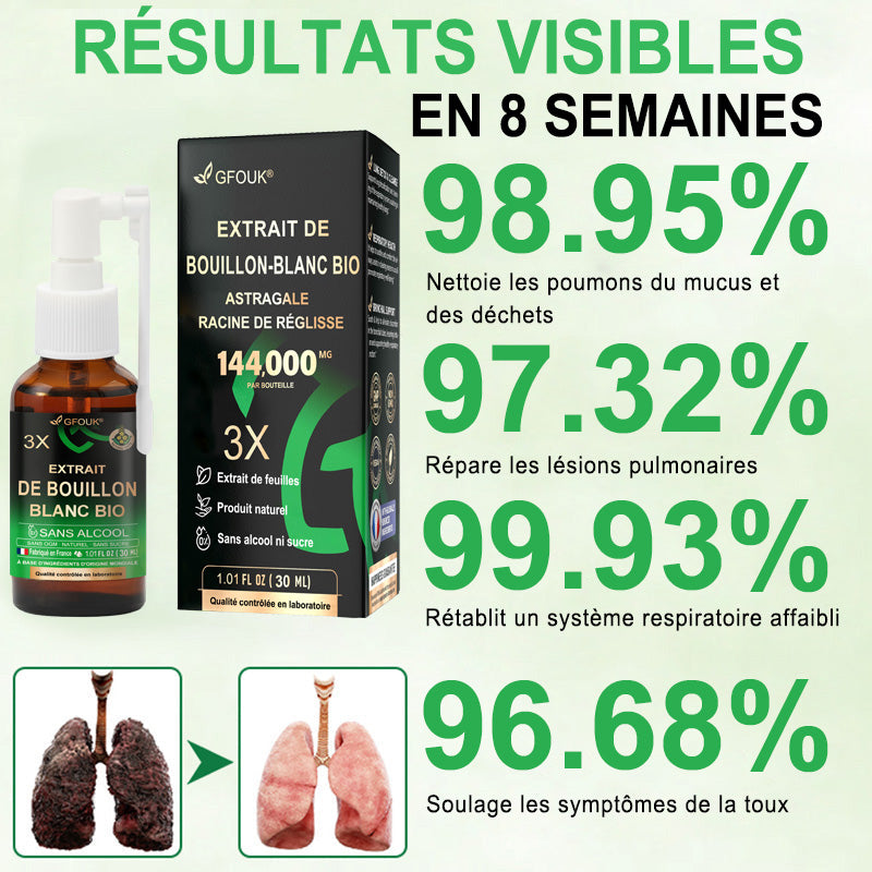 💥💖 GFOUK® Spray de Nettoyage Pulmonaire au Bouillon-blanc Concentré 3X — Pour la difficulté à expectorer, l'essoufflement, l'excès de mucus, la bronchite et les infections pulmonaires