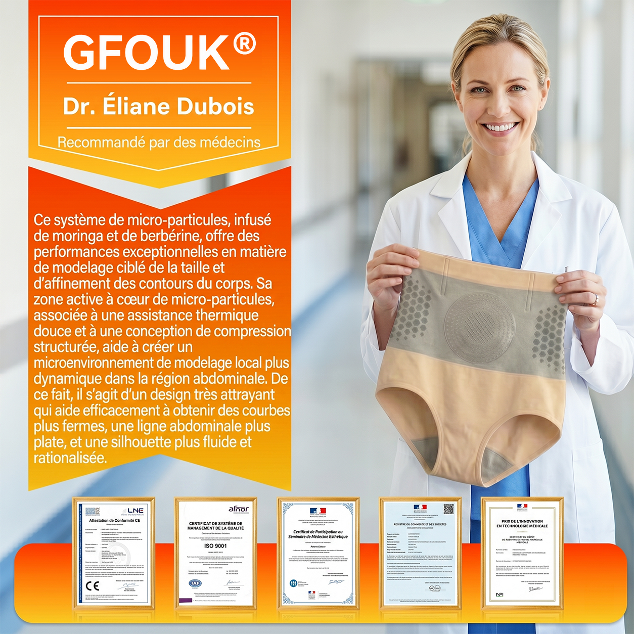 GFOUK® Short 4-en-1 sculptant et brûle-graisse aux microparticules de Moringa et de Berbérine