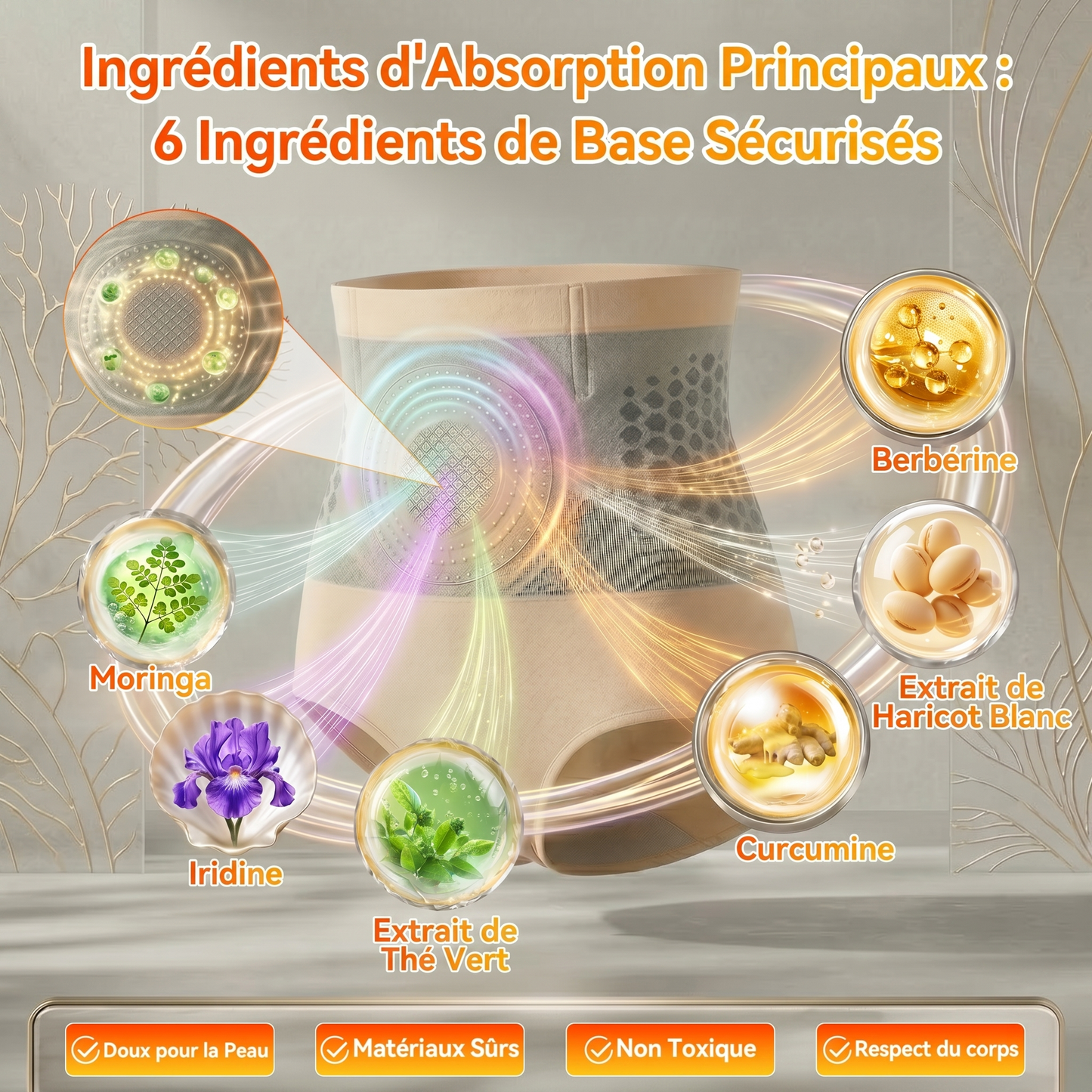 GFOUK® Short 4-en-1 sculptant et brûle-graisse aux microparticules de Moringa et de Berbérine